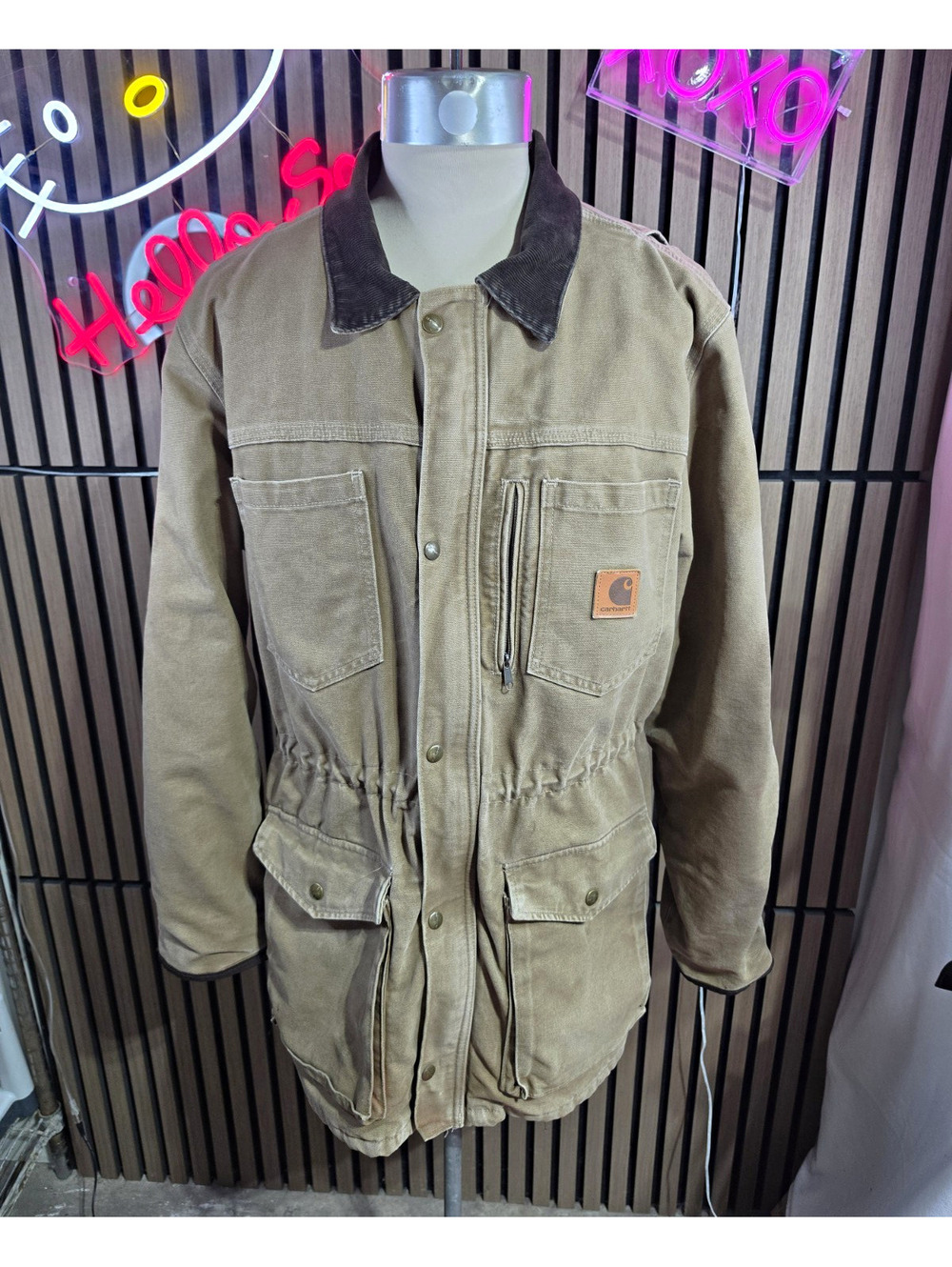 Carhartt Men's Beige Blanket Lined Jacket Full Zip Point Collar Pockets Size L